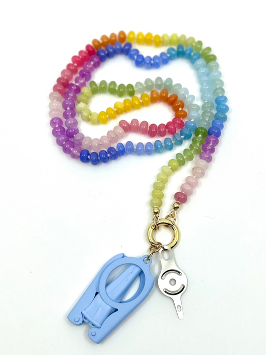 Needle Art Necklace -Multicolor Jade Opal Ombre