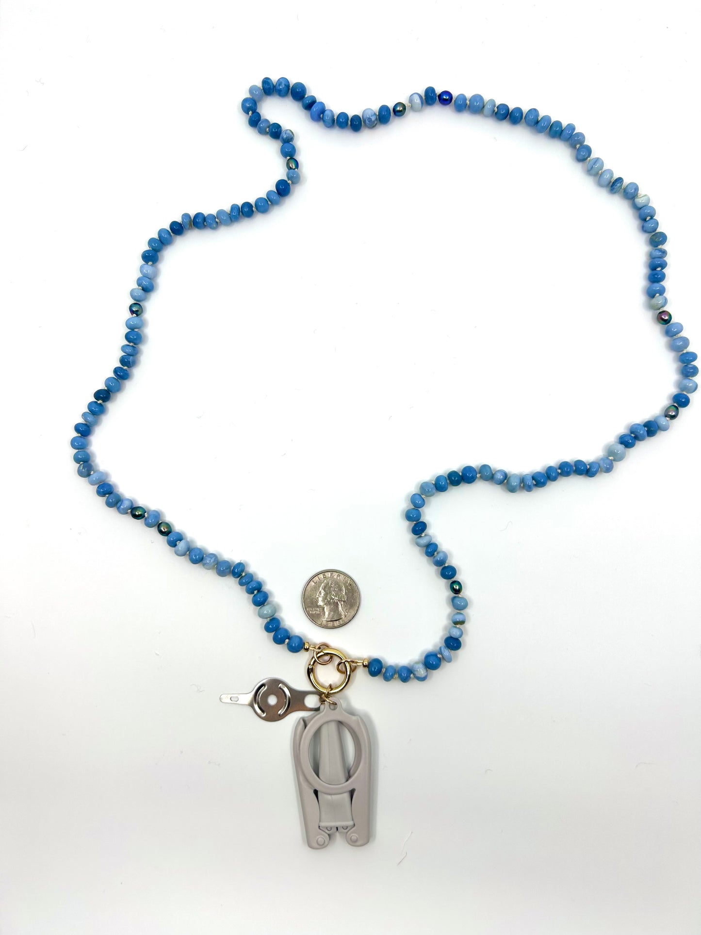 Needle Art Necklace - Blue Opal